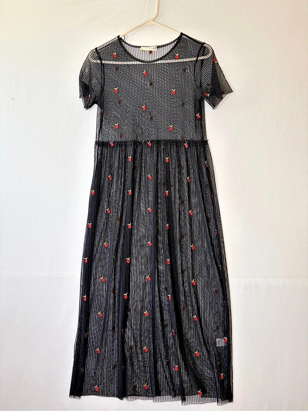 Forever Rose Embroidered Maxi Dress in Black & Red Size Small
